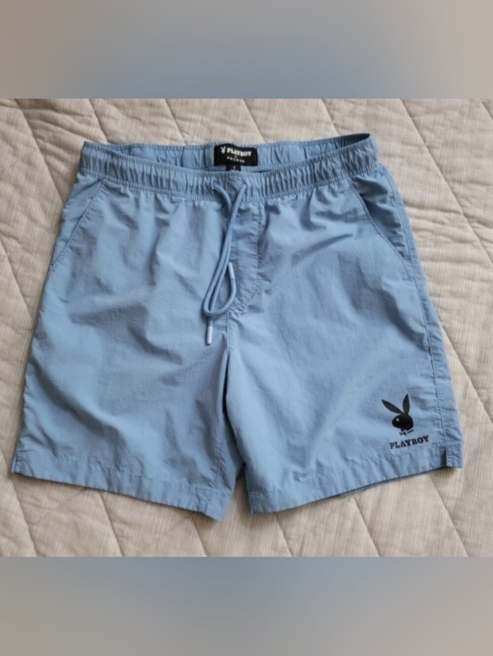 PLAYBOY Powder Blue Men's small Swim Trunks with Bunny Logo